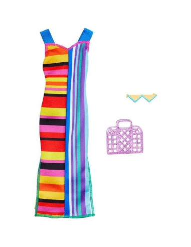 Conjunto de Moda Barbie con Vestido Rayado y Accesorios