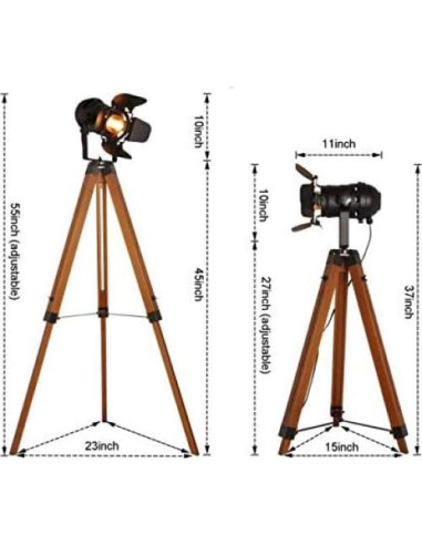 Lámpara de Pie Trípode LUSTORM Vintage Steampunk Ajustable 139.7 cm