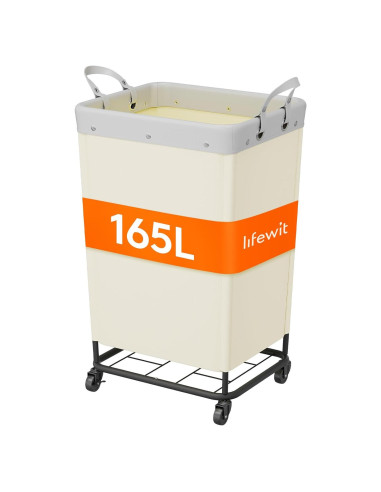 Cesta de Ropa Rodante Lifewit 165L Blanca con Ruedas