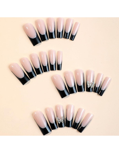 Uñas Postizas Extra Largas RUPOFUZA Punta Francesa Negra 24 Pcs Uñas Postizas Extra Largas RUPOFUZA Punta Francesa Negra 24 Pcs