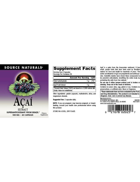 Extracto de Acai Source Naturals 500 mg - 60 Cápsulas Antioxidantes Extracto de Acai Source Naturals 500 mg - 60 Cápsulas Antioxidantes