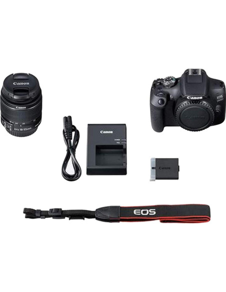 Cámara DSLR Canon EOS 2000D con lente 18-55mm y accesorios Cámara DSLR Canon EOS 2000D con lente 18-55mm y accesorios
