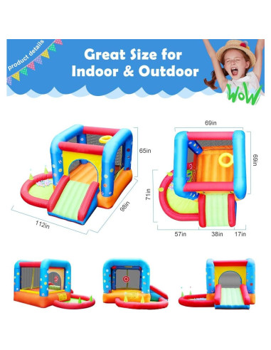 Casa Inflable de Rebote Step4Fun 5 en 1 con Tobogán y Pelotas