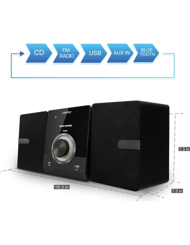 Sistema Estéreo Compacto LONPOO LP-886BT 30W CD Bluetooth FM