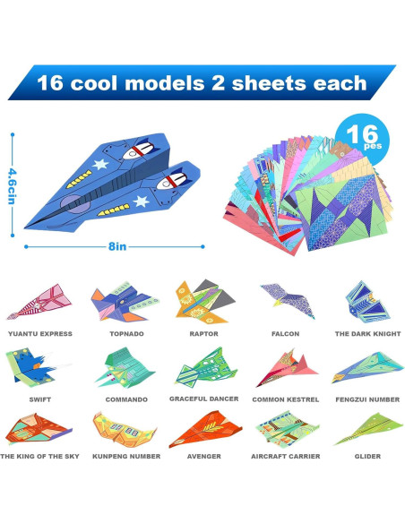 Kit de Aviones de Papel Vodolo - 16 Diseños Clásicos, 32 Hojas Kit de Aviones de Papel Vodolo - 16 Diseños Clásicos, 32 Hojas