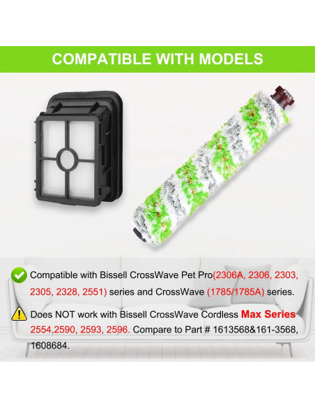 Repuestos Dhoua para Bissell CrossWave Pet Pro 2306A - 4 Rodillos y 4 Filtros Repuestos Dhoua para Bissell CrossWave Pet Pro 2306A - 4 Rodillos y 4 Filtros