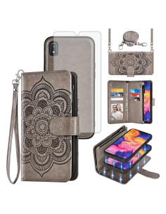 Funda Cartera Asuwish para Samsung Galaxy A10e Gris con Protector