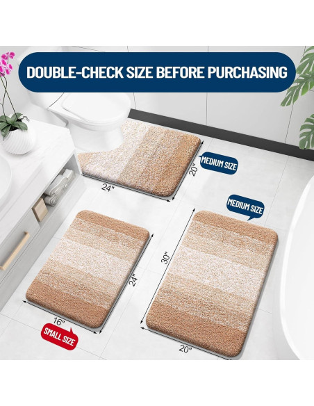 Conjunto de Alfombrillas de Baño OLANLY 3 Piezas Microfibra Beige Conjunto de Alfombrillas de Baño OLANLY 3 Piezas Microfibra Beige