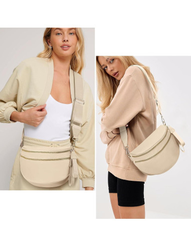 Bolso de Cintura para Mujeres Beige de Nailon 31x14x22 cm