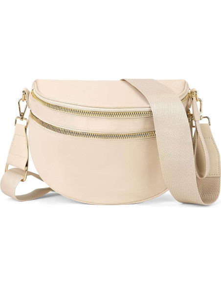 Bolso de Cintura para Mujeres Beige de Nailon 31x14x22 cm Bolso de Cintura para Mujeres Beige de Nailon 31x14x22 cm
