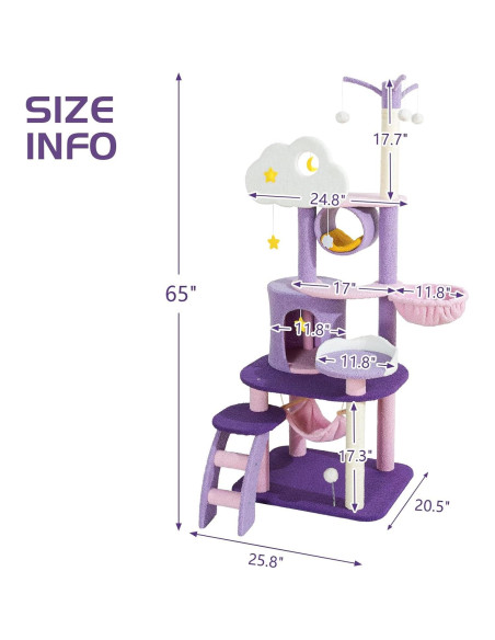 Árbol para Gatos Lucky Monet 165 cm Morado y Rosa con Rascador Árbol para Gatos Lucky Monet 165 cm Morado y Rosa con Rascador