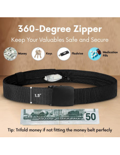 Cinturón de Dinero de Viaje SP Home Goods - Negro, Nylon Táctico 2