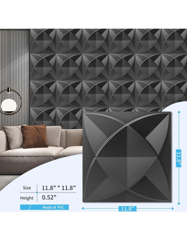 Paneles de Pared 3D Art3d de PVC Negro - 33 Unidades, 2.97 m