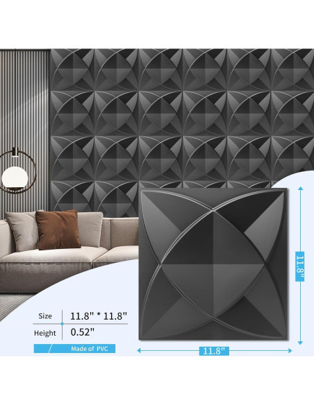 Paneles de Pared 3D Art3d de PVC Negro - 33 Unidades, 2.97 m Paneles de Pared 3D Art3d de PVC Negro - 33 Unidades, 2.97 m