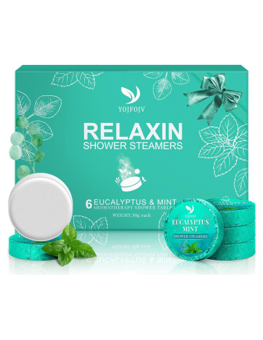 Bombas de Ducha Aromaterapia Orgánicas YOJFOJV - Eucalipto y Menta, 6 Piezas