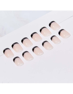 Uñas Postizas Acrílicas RikView Punta Francesa 24 PCS Negros 2