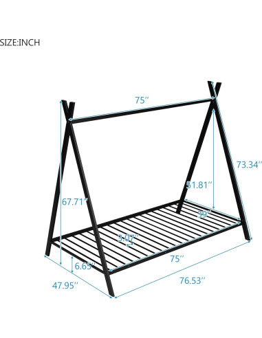 Cama de Piso Tipo Tienda Bellemave Twin Metal Negra
