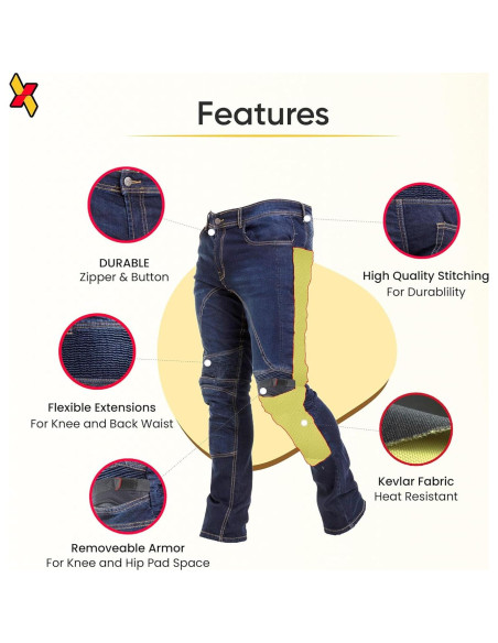 Pantalones de Motocicleta Juicy Trendz con Almohadillas 36W x 86L Pantalones de Motocicleta Juicy Trendz con Almohadillas 36W x 86L