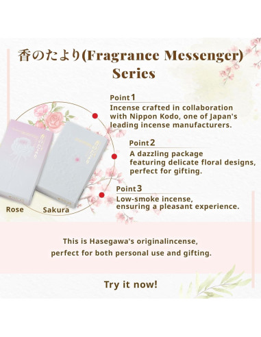 Incienso Hasegawa Kaori no Tayori Rosa 6 cm Bajo Humo 50g