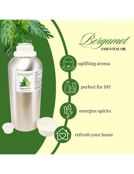 Aceite Esencial de Bergamota 100% Puro GreenHealth 237 ml Aceite Esencial de Bergamota 100% Puro GreenHealth 237 ml