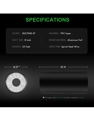 Conducto Flexible de Aluminio iPower 20 cm x 7.62 m HVAC