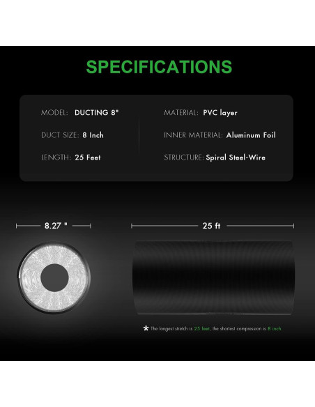 Conducto Flexible de Aluminio iPower 20 cm x 7.62 m HVAC