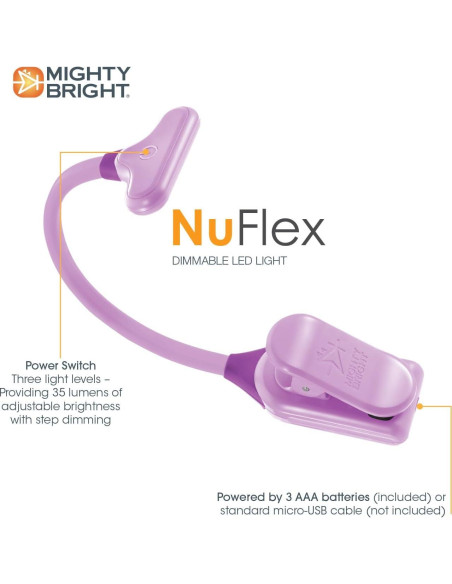 Luz de Lectura Clip-On Mighty Bright NuFlex Lavanda LED Luz de Lectura Clip-On Mighty Bright NuFlex Lavanda LED