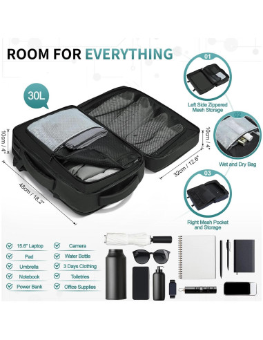 Mochila de Viaje de Negocios SUIKIHUM 16" USB C/A Negra