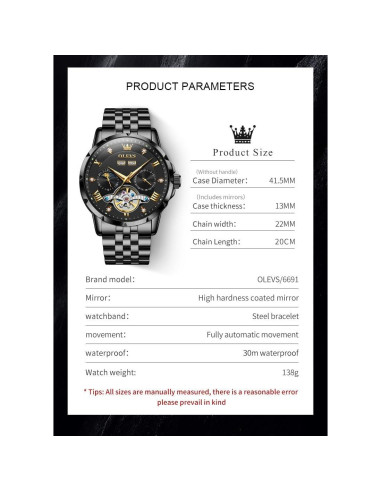 Reloj Automático de Lujo OLEVS para Hombre con Diamantes