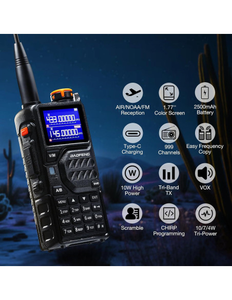 Radio BAOFENG K5PLUS 10W UHF VHF 1.25M 2 Paquetes Radio BAOFENG K5PLUS 10W UHF VHF 1.25M 2 Paquetes
