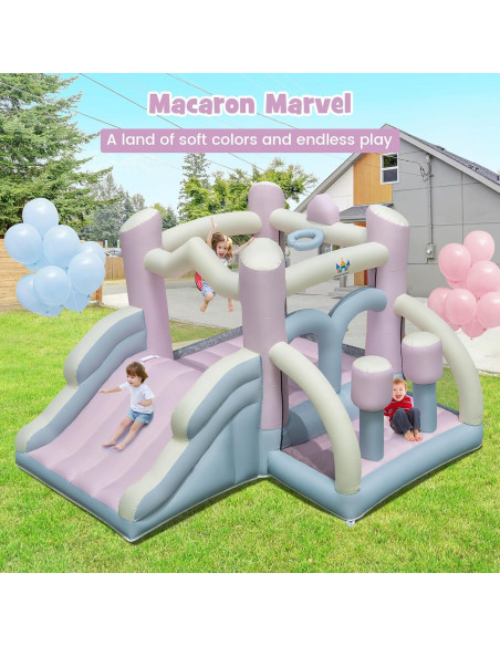 Casa Inflable BOUNTECH Rosa y Blanca con Tobogán y Ventilador Casa Inflable BOUNTECH Rosa y Blanca con Tobogán y Ventilador