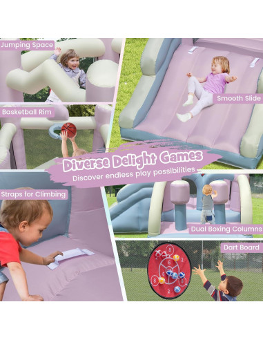 Casa Inflable BOUNTECH Rosa y Blanca con Tobogán y Ventilador