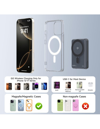 Cargador Portátil Magnético 10,000mAh C-Smartlink Qi2 15W