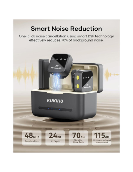 Micrófono Lavalier Inalámbrico KUKIHO DX12 80h Batería 50m Rango Micrófono Lavalier Inalámbrico KUKIHO DX12 80h Batería 50m Rango