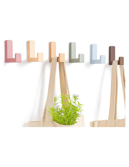 6 Ganchos de Pared Adhesivos de Madera Teenyyou - Color Bohemio 6 Ganchos de Pared Adhesivos de Madera Teenyyou - Color Bohemio