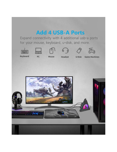 Hub USB 3.0 JoyReken de 6 Puertos con Carga Rápida y RGB