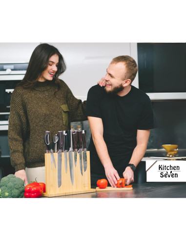 Bloque de cuchillos magnético Kitchen Seven 14 cuchillos bambú