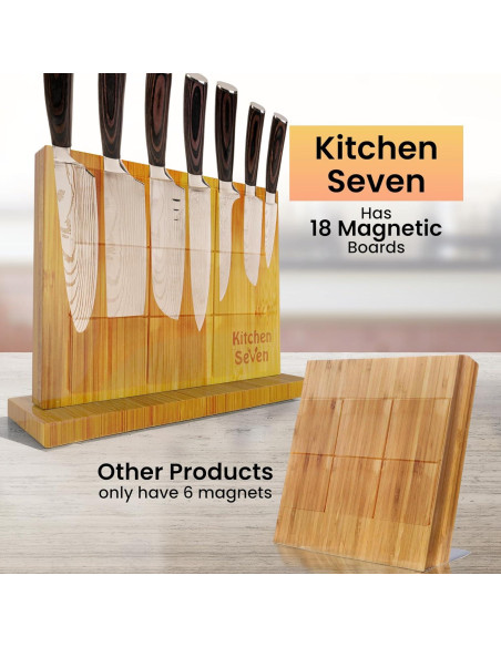 Bloque de cuchillos magnético Kitchen Seven 14 cuchillos bambú Bloque de cuchillos magnético Kitchen Seven 14 cuchillos bambú