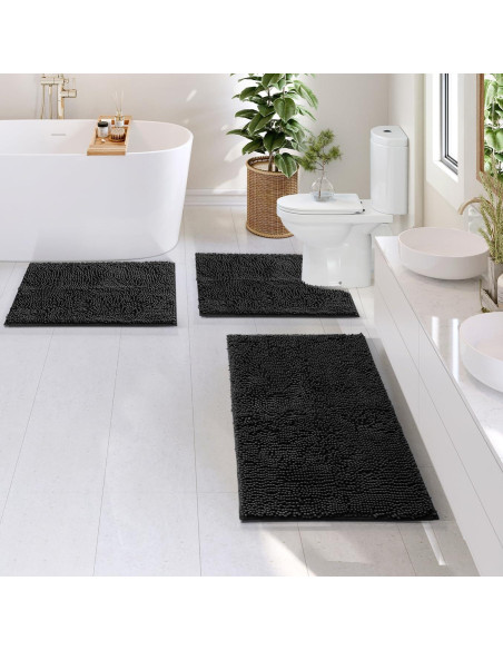 Alfombrillas de Baño Chenille Hearth & Harbor - Negro, 3 Piezas Alfombrillas de Baño Chenille Hearth & Harbor - Negro, 3 Piezas