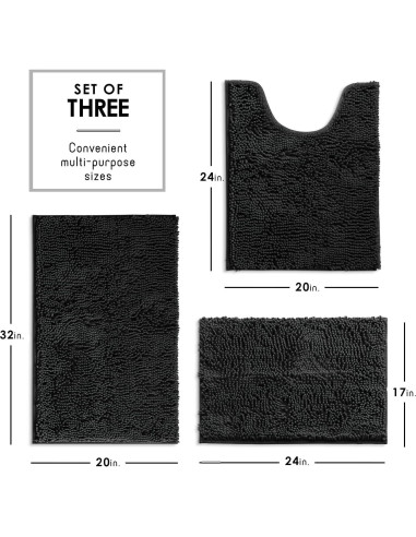 Alfombrillas de Baño Chenille Hearth & Harbor - Negro, 3 Piezas