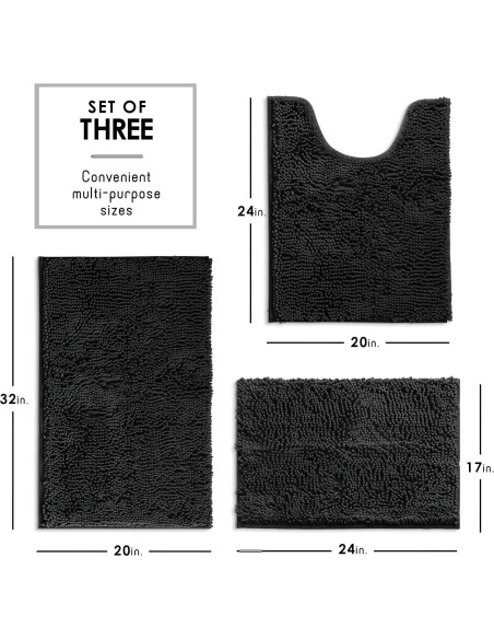 Alfombrillas de Baño Chenille Hearth & Harbor - Negro, 3 Piezas Alfombrillas de Baño Chenille Hearth & Harbor - Negro, 3 Piezas