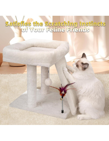 Árbol para Gatos TWDEPART Beige con Rascador y Juguetes