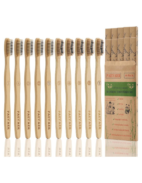 10 Cepillos de Dientes de Bambú Paeyaer Suave y Medio Ecológicos 10 Cepillos de Dientes de Bambú Paeyaer Suave y Medio Ecológicos