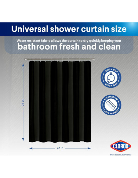 Cortina de Ducha CLOROX 2-en-1 Tela Impermeable 182x182cm Negro Cortina de Ducha CLOROX 2-en-1 Tela Impermeable 182x182cm Negro