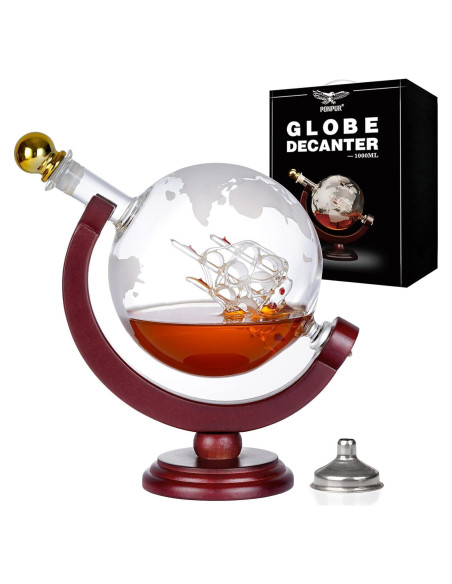 Decantador de Whisky Globo PONPUR 1000ml con Bandeja y Embudo Decantador de Whisky Globo PONPUR 1000ml con Bandeja y Embudo
