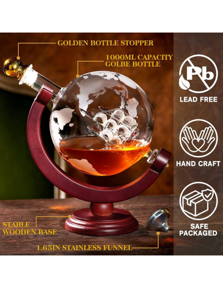 Decantador de Whisky Globo PONPUR 1000ml con Bandeja y Embudo Decantador de Whisky Globo PONPUR 1000ml con Bandeja y Embudo