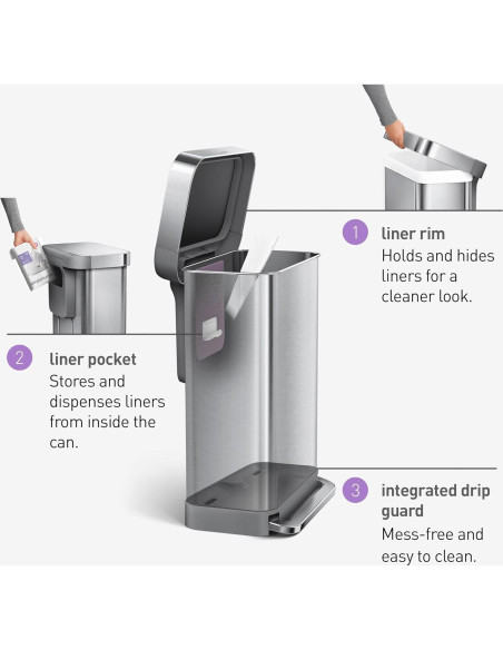Canasta Rectangular 45L simplehuman Acero Inoxidable Tapa Gris Canasta Rectangular 45L simplehuman Acero Inoxidable Tapa Gris