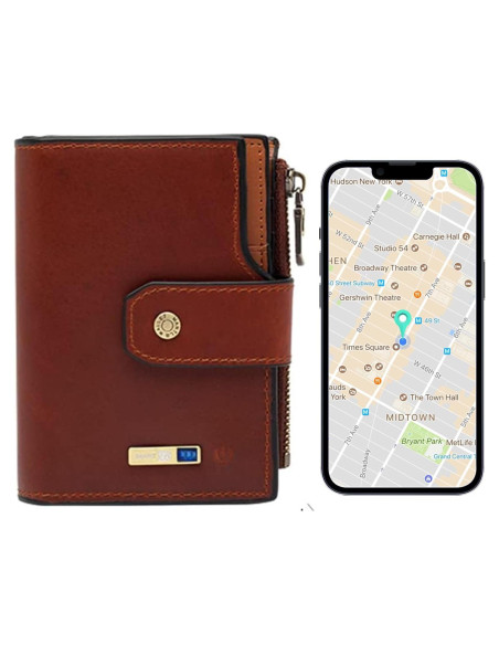 Billetera Bluetooth Anti-Pérdida de Cuero Marrón para Hombres Billetera Bluetooth Anti-Pérdida de Cuero Marrón para Hombres