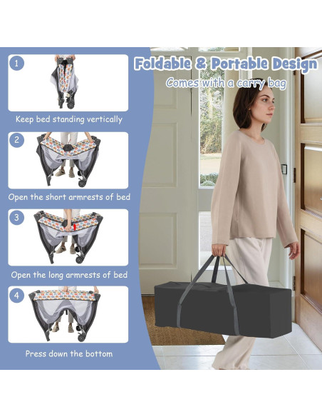 Cuna portátil 4 en 1 BABY JOY Elefante Colorido con dosel Cuna portátil 4 en 1 BABY JOY Elefante Colorido con dosel
