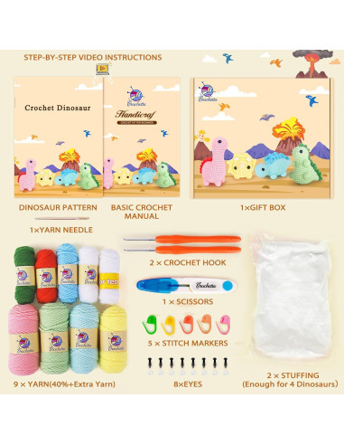 Kit de Crochet Dinosaurios Crochetta para Principiantes - 29 Piezas